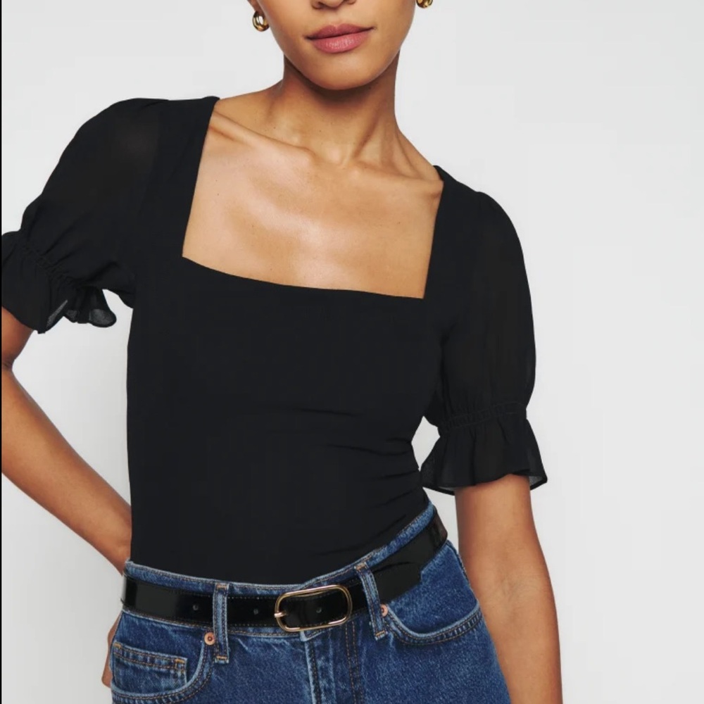 Reformation Black Square Neck Blouse